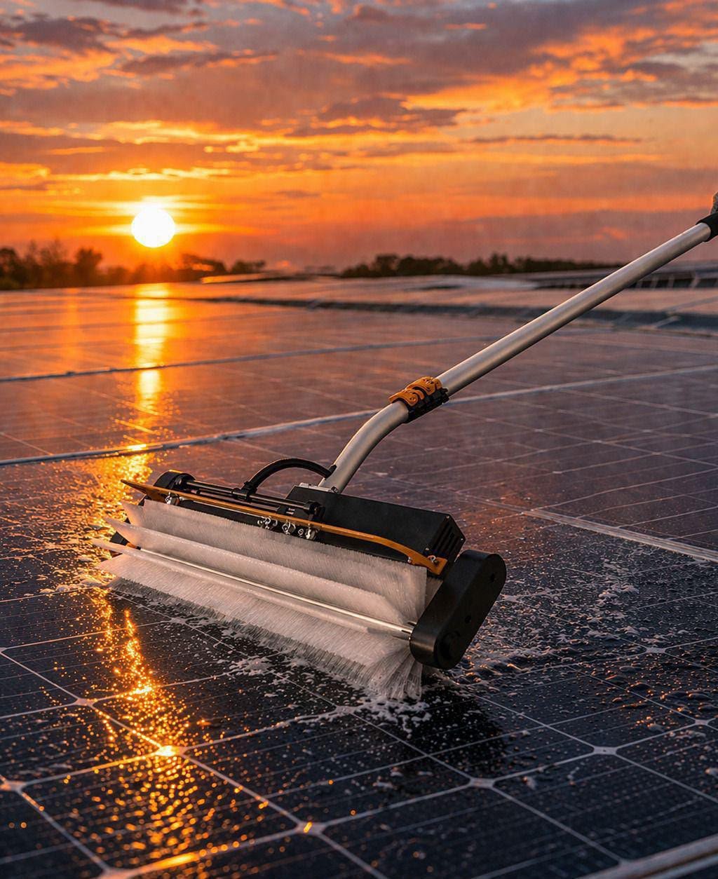 Escova profissional da Inovar Solutions aplicada em painel solar